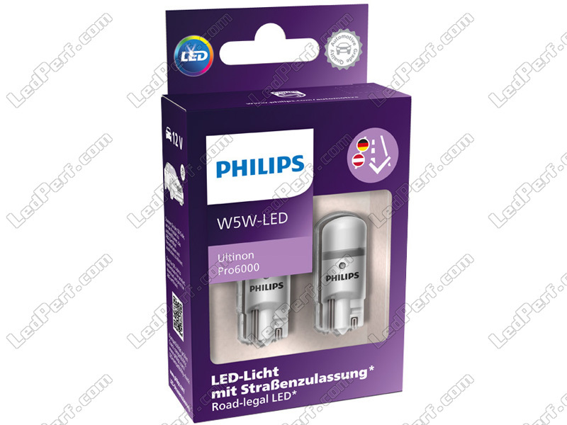 2x LED-Lampen Philips W5W Ultinon PRO6000 - 12V - 6000K - Zugelassene