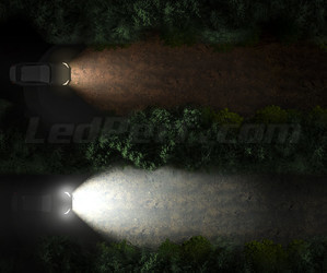 Vergleich des Lichtstrahls von LED-Lampen H7 Osram XTR mit dem der ursprünglichen Lampen