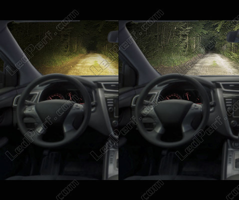 Vergleich vor und nach der Installation der Osram-LEDs H7 XTR, Ansicht aus dem Fahrzeuginneren