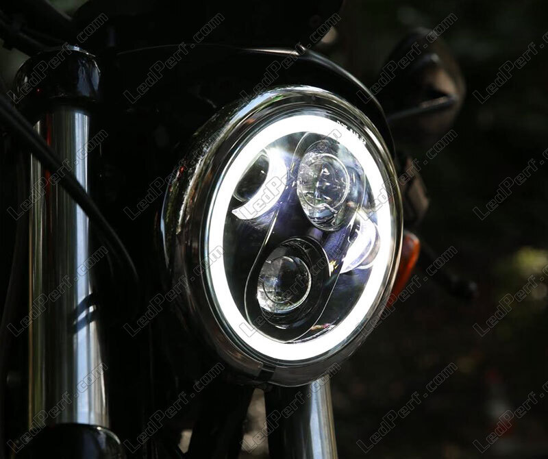 Full LED-Scheinwerferoptik, schwarz, für Motorrad mit Rundscheinwerfer, 5.75  Zoll - Typ 4