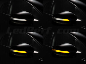 Verschiedene Phasen der Lichtabfolge der dynamischen Osram LEDriving® Blinker für Volkswagen Golf 6 Außenspiegel