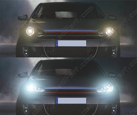 Vergleich vor und nach dem Austausch von Osram LEDriving® Xenarc Scheinwerfern für Volkswagen Golf 6