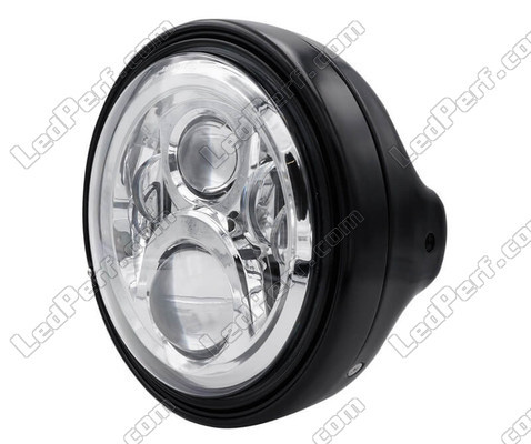 Beispiel eines schwarzen runden Scheinwerfers mit verchromter LED-Optik von Ducati Monster 800 S2R