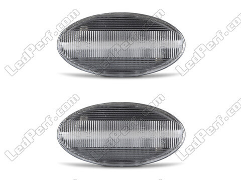 Vue de face des clignotants latéraux séquentiels à LED pour Peugeot 107 - Couleur transparente