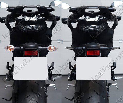 Comparatif avant et après installation des Clignotants dynamiques LED + feux stop pour Kawasaki ER-6N (2005 - 2008)