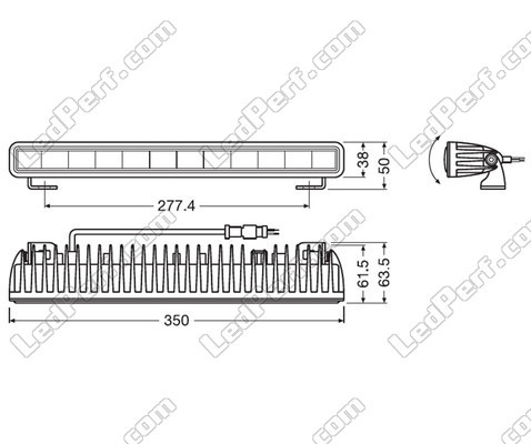 Schema der Abmessungen LED-Light-Bar Osram LEDriving® LIGHTBAR SX300-SP